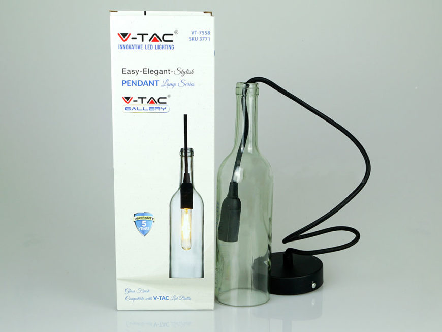 Κρεμαστό Φωτιστικό Οροφής Μονόφωτο E14 Γυάλινο Μπουκάλι Διάφανο V-TAC 3771
