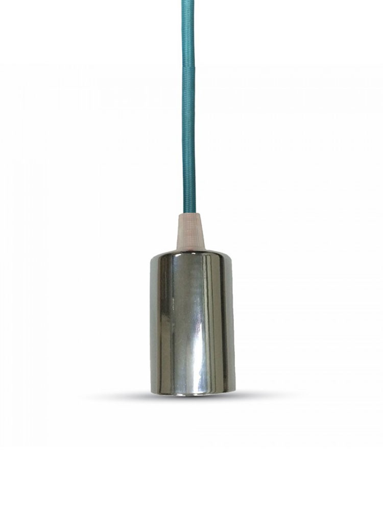 Κρεμαστό Φωτιστικό Οροφής Μονόφωτο E27 Χρώμιο με Γαλάζιο Καλώδιο V-TAC
