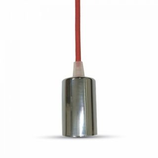 Κρεμαστό Φωτιστικό Οροφής Μονόφωτο E27 Χρώμιο με Κόκκινο Καλώδιο V-TAC
