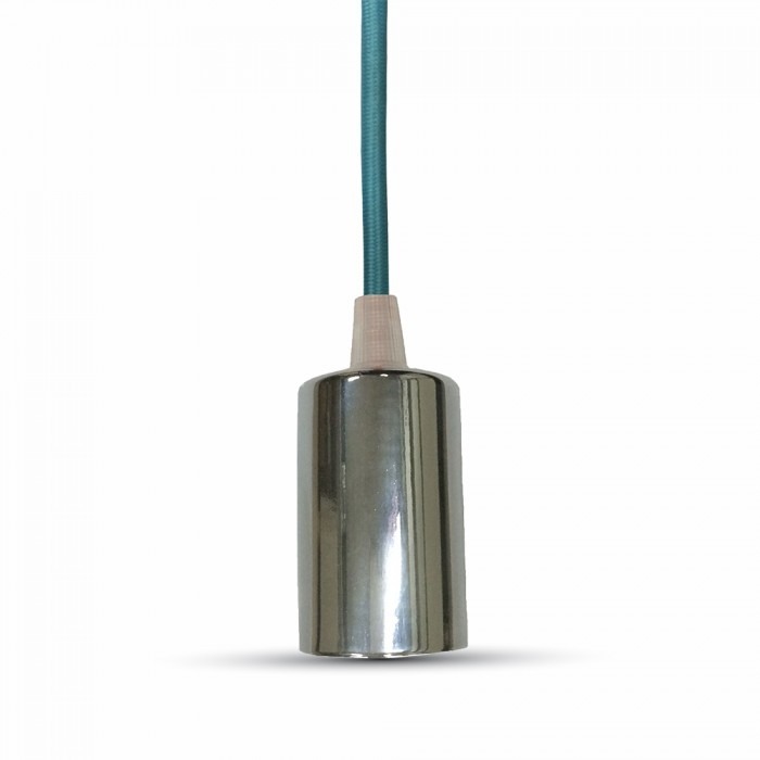 Κρεμαστό Φωτιστικό Οροφής Μονόφωτο E27 Χρώμιο με Μπλε Καλώδιο V-TAC