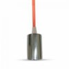 Κρεμαστό Φωτιστικό Οροφής Μονόφωτο E27 Χρώμιο με Πορτοκαλί Καλώδιο V-TAC