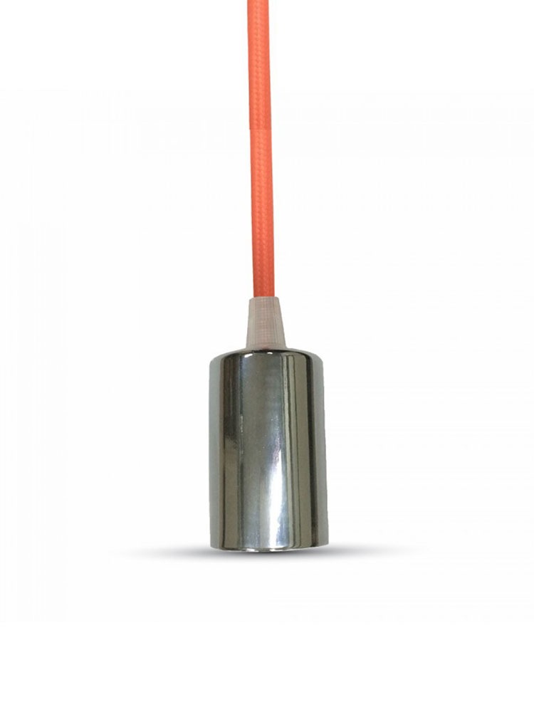 Κρεμαστό Φωτιστικό Οροφής Μονόφωτο E27 Χρώμιο με Πορτοκαλί Καλώδιο V-TAC