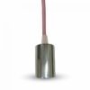Κρεμαστό Φωτιστικό Οροφής Μονόφωτο E27 Χρώμιο με Ροζ Καλώδιο V-TAC