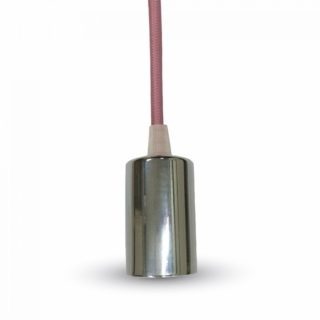 Κρεμαστό Φωτιστικό Οροφής Μονόφωτο E27 Χρώμιο με Ροζ Καλώδιο V-TAC