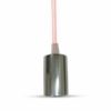 Κρεμαστό Φωτιστικό Οροφής Μονόφωτο E27 Χρώμιο με Ροζ Μπεζ Καλώδιο V-TAC