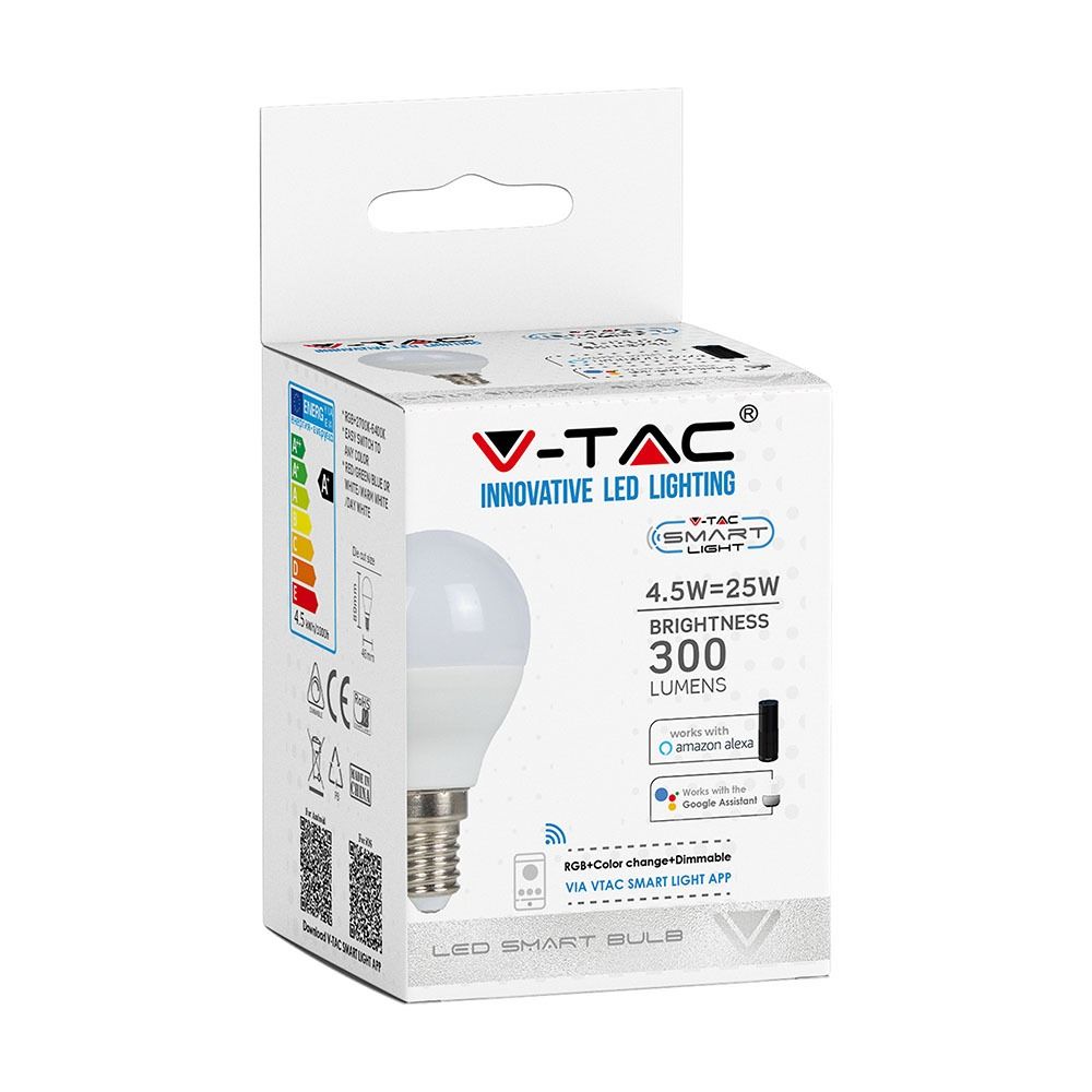 V-TAC SMART HOME VT-5114 2754 Lampadina LED E14 4,5W Candela Compatibile  con Google